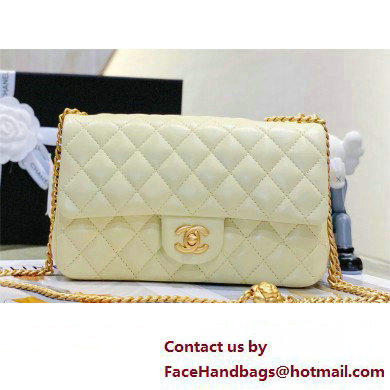 CHANEL SHEEPSKIN MEDIUM CLASSIC FLAP BAG WITH A CAMELLIA AS4046 LIGHT YELLOW 2023