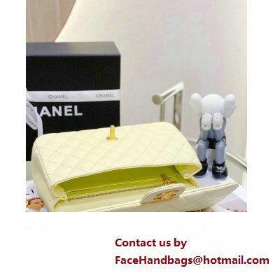 CHANEL SHEEPSKIN MEDIUM CLASSIC FLAP BAG WITH A CAMELLIA AS4046 LIGHT YELLOW 2023