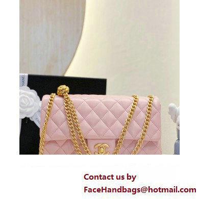 CHANEL SHEEPSKIN MEDIUM CLASSIC FLAP BAG WITH A CAMELLIA AS4046 PINK 2023