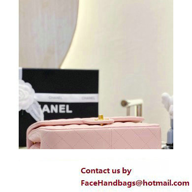 CHANEL SHEEPSKIN MEDIUM CLASSIC FLAP BAG WITH A CAMELLIA AS4046 PINK 2023