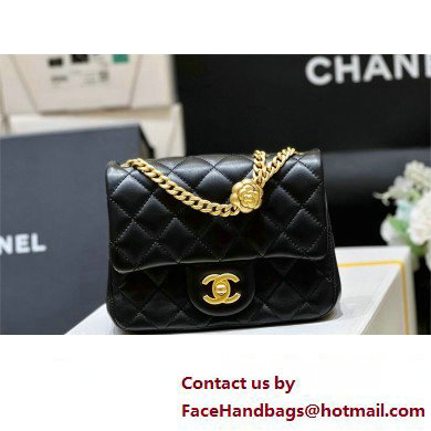 CHANEL SHEEPSKIN MINI CLASSIC FLAP BAG WITH A CAMELLIA AS4040 BLACK 2023(ORIGINAL QUALITY)