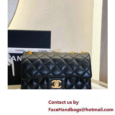 CHANEL SHEEPSKIN SMALL CLASSIC FLAP BAG WITH A CAMELLIA AS4041 BLACK 2023