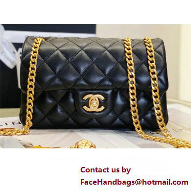 CHANEL SHEEPSKIN SMALL CLASSIC FLAP BAG WITH A CAMELLIA AS4041 BLACK 2023