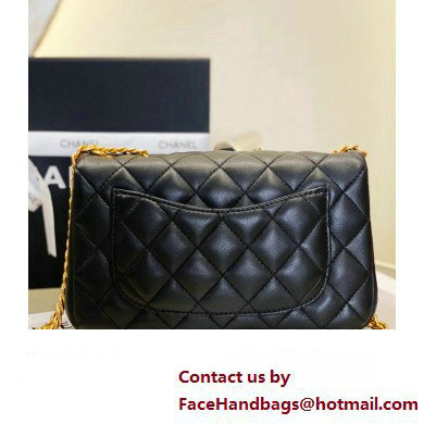 CHANEL SHEEPSKIN SMALL CLASSIC FLAP BAG WITH A CAMELLIA AS4041 BLACK 2023