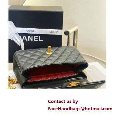 CHANEL SHEEPSKIN SMALL CLASSIC FLAP BAG WITH A CAMELLIA AS4041 BLACK 2023