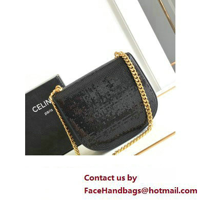 Celine CHAIN BESACE CLEA BAG in SEQUINS AND CALFSKIN 110413 Black