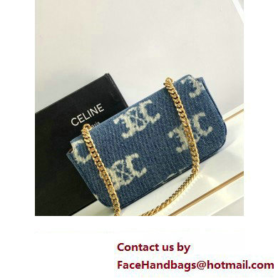 Celine CHAIN SHOULDER BAG triomphe in Denim with triomphe 197993 Navy Blue