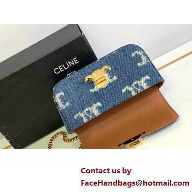 Celine CHAIN SHOULDER BAG triomphe in Denim with triomphe 197993 Navy Blue