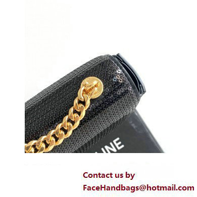 Celine CHAIN SHOULDER BAG triomphe in SEQUINS AND CALFSKIN 197993 Black