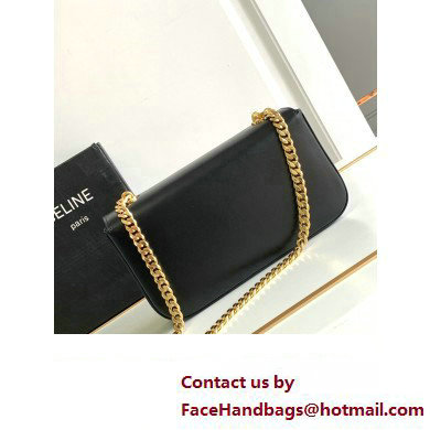 Celine CHAIN SHOULDER BAG triomphe with strass closure in shiny calfskin 197993 Black