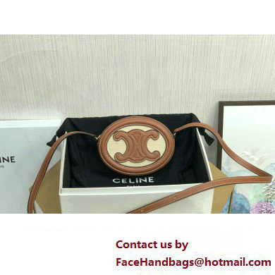 Celine CROSSBODY OVAL PURSE cuir triomphe in TEXTILE TRIOMPHE AND CALFSKIN Natural / Tan 101703