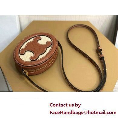 Celine CROSSBODY OVAL PURSE cuir triomphe in TEXTILE TRIOMPHE AND CALFSKIN Natural / Tan 101703