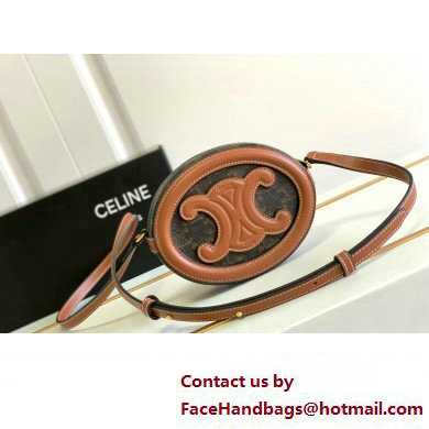 Celine CROSSBODY OVAL PURSE cuir triomphe in Triomphe canvas and calfskin Tan 101703