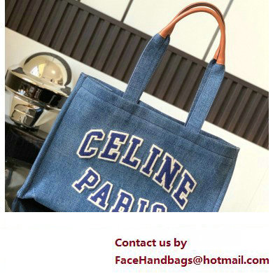 Celine Large Cabas Thais Bag In Denim 196762 Navy Tan 2023