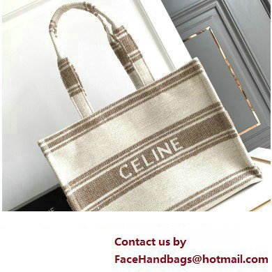 Celine Large Cabas Thais Bag In Striped Textile With Celine Jacquard 196762 Beige/Brown 2023