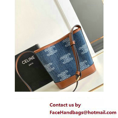 Celine MINI BUCKET CUIR TRIOMPHE Bag in Denim with triomphe 10L433