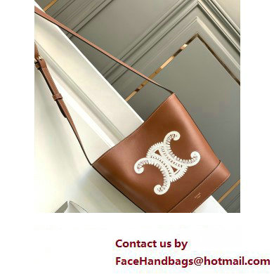 Celine SMALL BUCKET CUIR TRIOMPHE Bag in SMOOTH CALFSKIN WITH TRIOMPHE EMBROIDERY Tan 198243