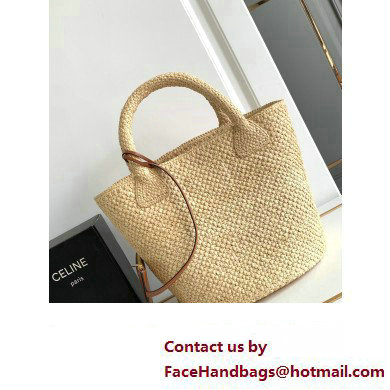 Celine SUPPLE SMALL TRIOMPHE CELINE CLASSIC PANIER BAG in Raffia and calfskin Tan 114352