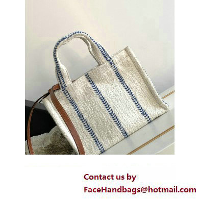 Celine Small Cabas Thais Bag In Striped Textile And Calfskin 199162 White/Blue 2023