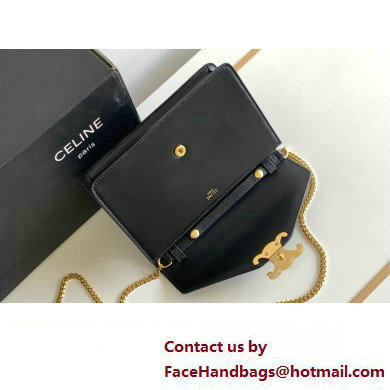 Celine WALLET ON CHAIN triomphe Bag in Shiny calfskin 10J733 Black/Gold