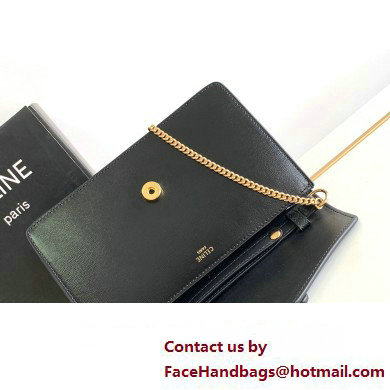 Celine WALLET ON CHAIN triomphe Bag in Shiny calfskin 10J733 Black