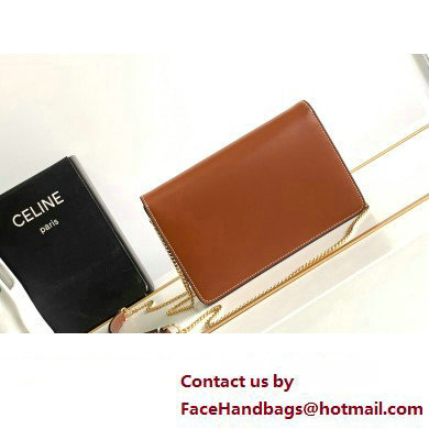 Celine WALLET ON CHAIN triomphe Bag in Shiny calfskin 10J733 Tan