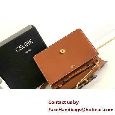 Celine WALLET ON CHAIN triomphe Bag in Shiny calfskin 10J733 Tan