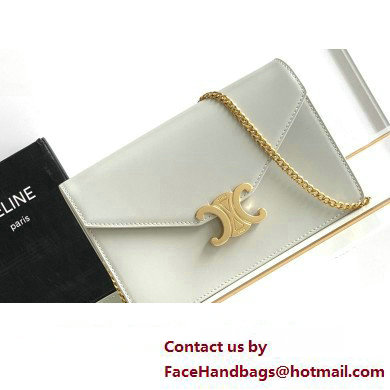 Celine WALLET ON CHAIN triomphe Bag in Shiny calfskin 10J733 White/Gold