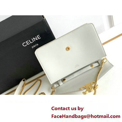 Celine WALLET ON CHAIN triomphe Bag in Shiny calfskin 10J733 White/Gold