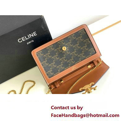 Celine WALLET ON CHAIN triomphe Bag in TRIOMPHE CANVAS and calfskin 10J733 Tan