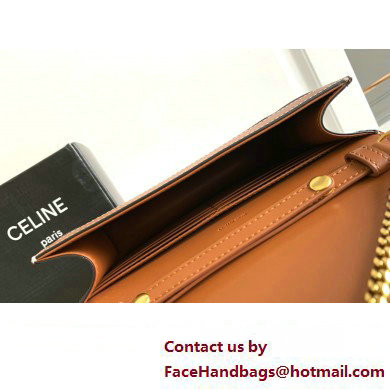 Celine WALLET ON CHAIN triomphe Bag in TRIOMPHE CANVAS and calfskin 10J733 Tan