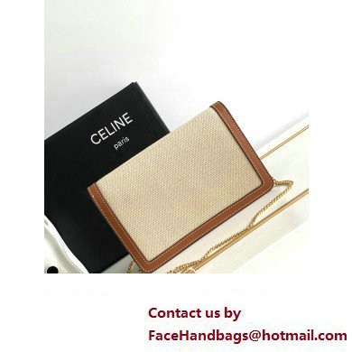 Celine WALLET ON CHAIN triomphe Bag in in TEXTILE TRIOMPHE AND CALFSKIN 10J733 Natural / Tan