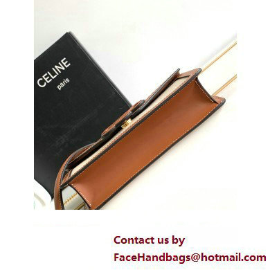 Celine WALLET ON CHAIN triomphe Bag in in TEXTILE TRIOMPHE AND CALFSKIN 10J733 Natural / Tan