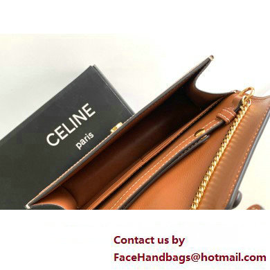 Celine WALLET ON CHAIN triomphe Bag in in TEXTILE TRIOMPHE AND CALFSKIN 10J733 Natural / Tan