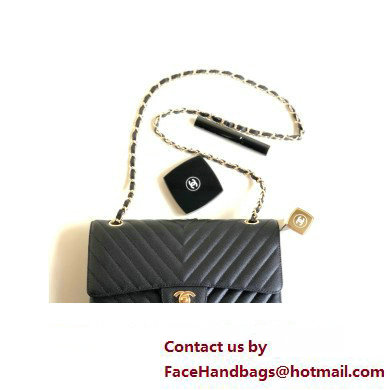 Chanel BLACK Chevron Medium Flap Bag in caviar leather With gold Hardware