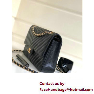 Chanel BLACK Chevron Medium Flap Bag in caviar leather With gold Hardware