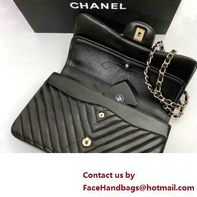 Chanel BLACK Chevron Medium Flap Bag in sheepskin With gold Hardware