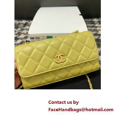 Chanel Flap Phone Holder with Chain in Lambskin yellow AP3426 2023