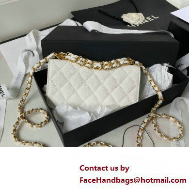 Chanel Grained Calfskin Wallet On Chain WOC Bag AP3021 White 2023