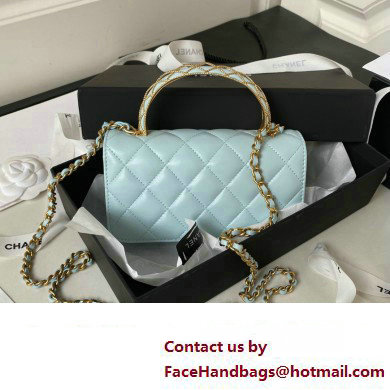 Chanel Lambskin Phone Holder with Chain Bag BLUE with Top Handle AP3385 2023