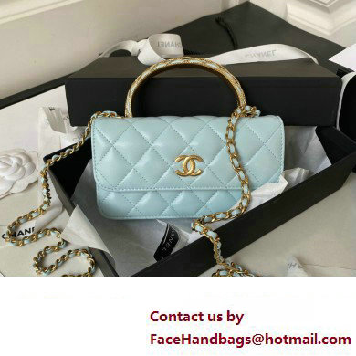 Chanel Lambskin Phone Holder with Chain Bag BLUE with Top Handle AP3385 2023