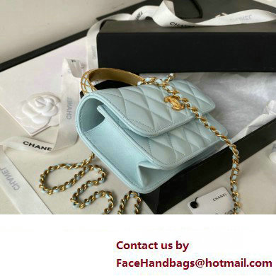 Chanel Lambskin Phone Holder with Chain Bag BLUE with Top Handle AP3385 2023