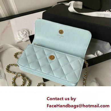 Chanel Lambskin Phone Holder with Chain Bag BLUE with Top Handle AP3385 2023