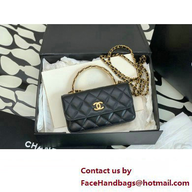 Chanel Lambskin Phone Holder with Chain Bag Black with Top Handle AP3385 2023