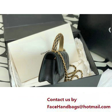 Chanel Lambskin Phone Holder with Chain Bag Black with Top Handle AP3385 2023