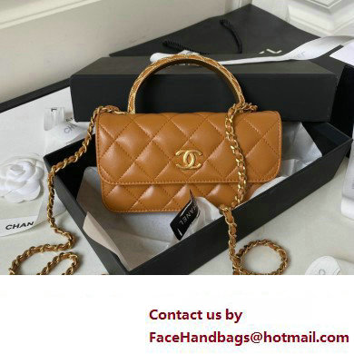 Chanel Lambskin Phone Holder with Chain Bag TAN with Top Handle AP3385 2023