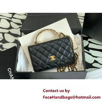 Chanel Lambskin Wallet On Chain Bag Black with Top Handle 2023