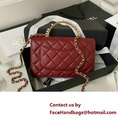 Chanel Wallet on Chain WOC Bag in Lambskin and Imitation Pearls AP3504 Burgundy 2023