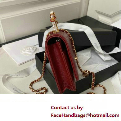 Chanel Wallet on Chain WOC Bag in Lambskin and Imitation Pearls AP3504 Burgundy 2023