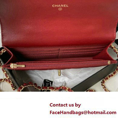 Chanel Wallet on Chain WOC Bag in Lambskin and Imitation Pearls AP3504 Burgundy 2023